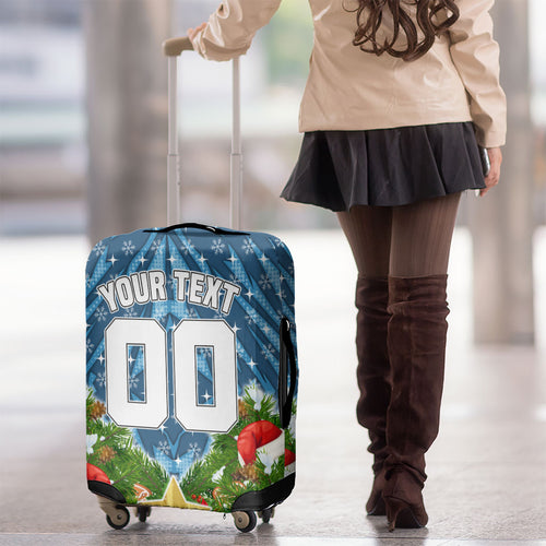 Personalised Sharks Rugby Christmas Luggage Cover Santa Rugby Mascot - Pine Wreath Festive