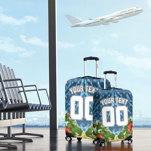 Personalised Sharks Rugby Christmas Luggage Cover Santa Rugby Mascot - Pine Wreath Festive
