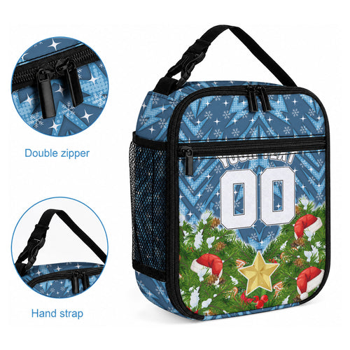 Personalised Sharks Rugby Christmas Lunch Bag Santa Rugby Mascot - Pine Wreath Festive
