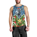 Personalised Sharks Rugby Christmas Men Tank Top Santa Rugby Mascot - Pine Wreath Festive
