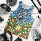 Personalised Sharks Rugby Christmas Men Tank Top Santa Rugby Mascot - Pine Wreath Festive