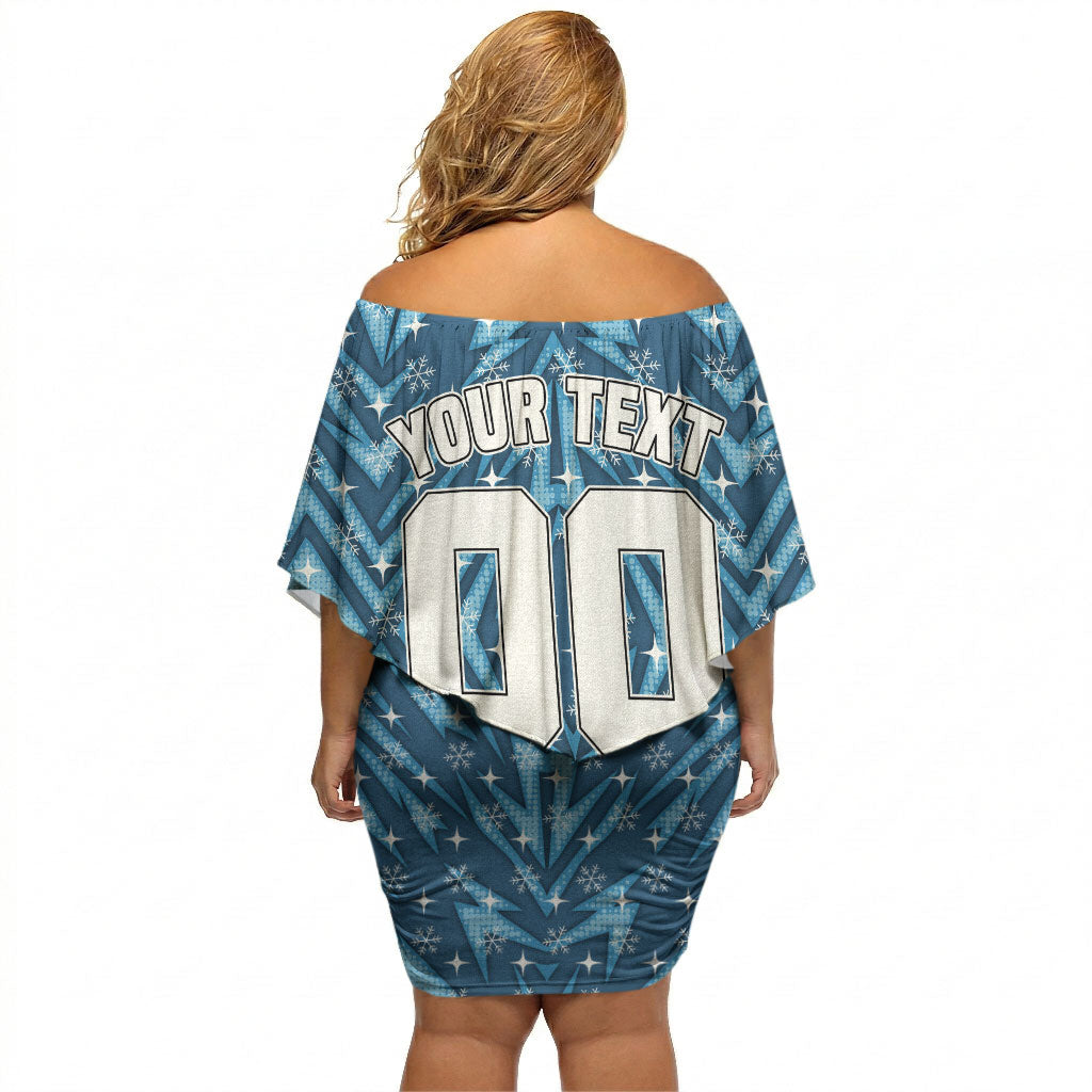 Personalised Sharks Rugby Christmas Off Shoulder Short Dress Santa Rugby Mascot - Pine Wreath Festive