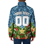 Personalised Sharks Rugby Christmas Padded Jacket Santa Rugby Mascot - Pine Wreath Festive
