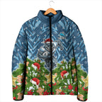 Personalised Sharks Rugby Christmas Padded Jacket Santa Rugby Mascot - Pine Wreath Festive