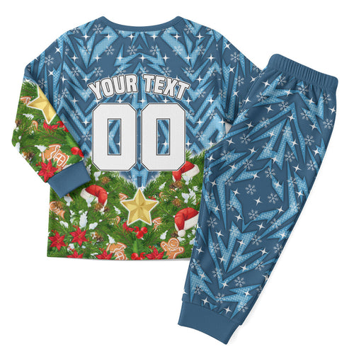 Personalised Sharks Rugby Christmas Pajama Set Santa Rugby Mascot - Pine Wreath Festive