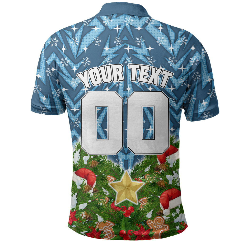 Personalised Sharks Rugby Christmas Polo Shirt Santa Rugby Mascot - Pine Wreath Festive