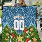 Personalised Sharks Rugby Christmas Quilt Santa Rugby Mascot - Pine Wreath Festive