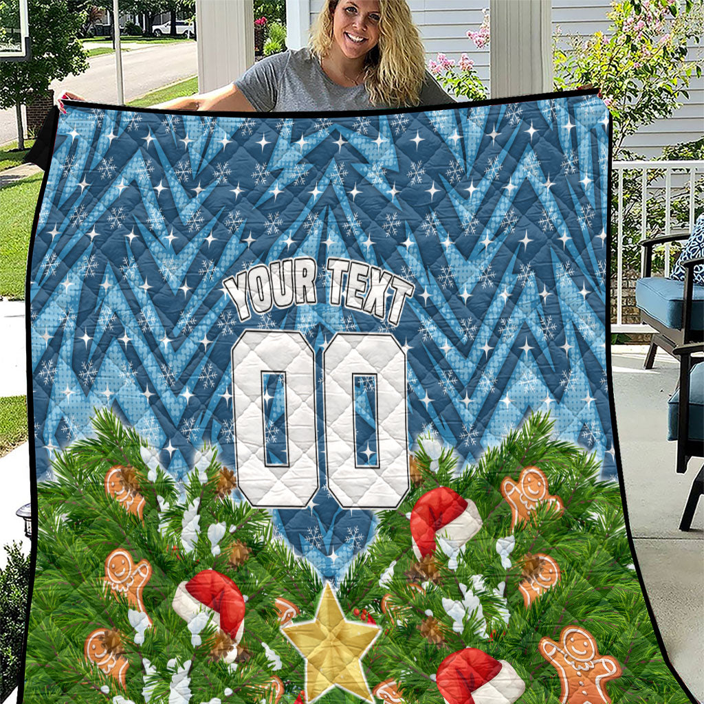 Personalised Sharks Rugby Christmas Quilt Santa Rugby Mascot - Pine Wreath Festive