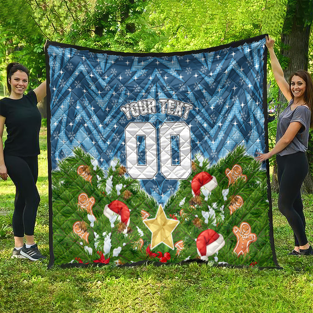 Personalised Sharks Rugby Christmas Quilt Santa Rugby Mascot - Pine Wreath Festive