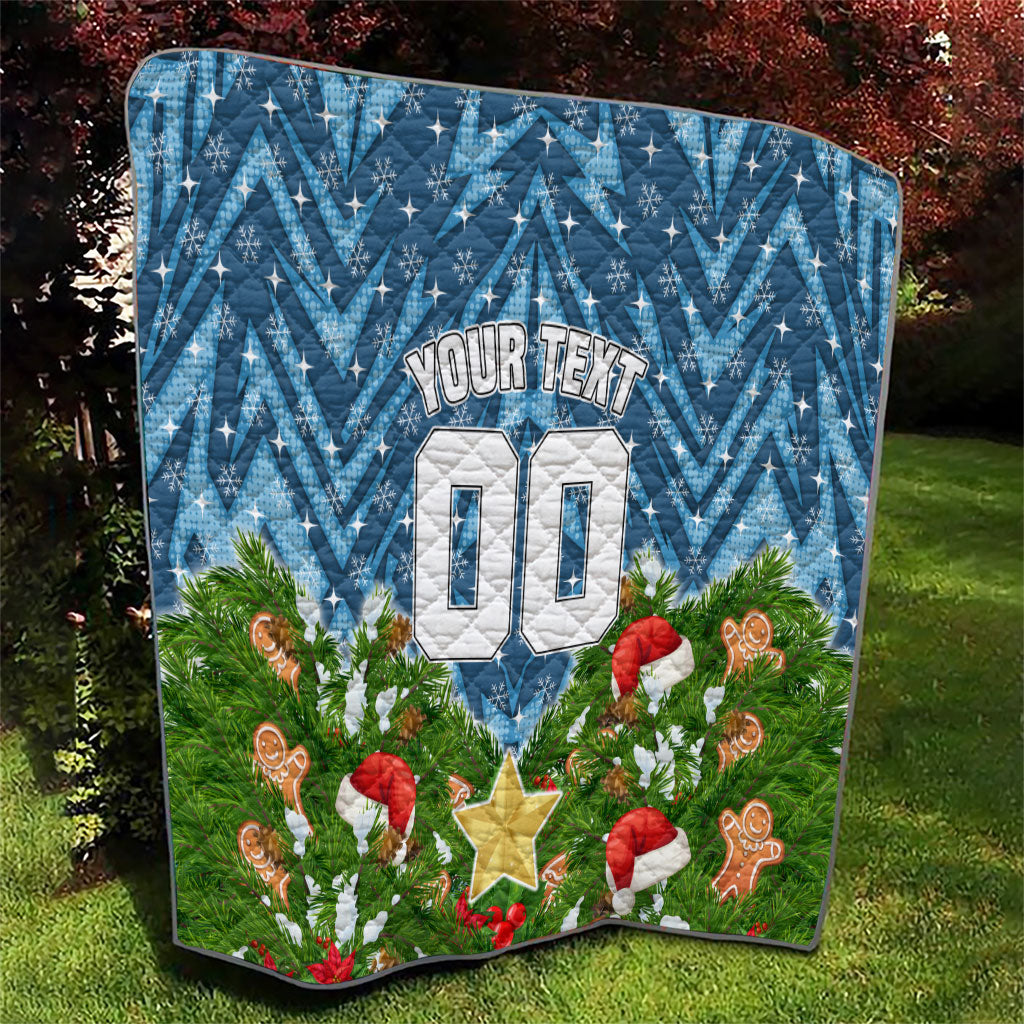 Personalised Sharks Rugby Christmas Quilt Santa Rugby Mascot - Pine Wreath Festive