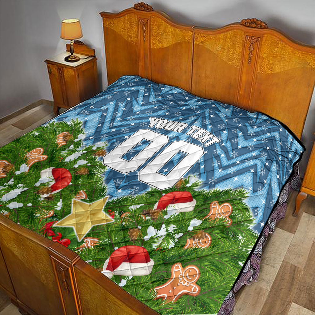 Personalised Sharks Rugby Christmas Quilt Santa Rugby Mascot - Pine Wreath Festive