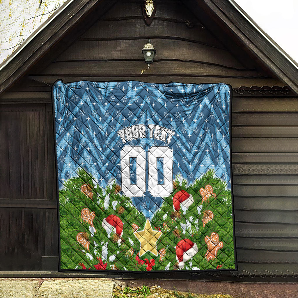 Personalised Sharks Rugby Christmas Quilt Santa Rugby Mascot - Pine Wreath Festive