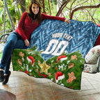 Personalised Sharks Rugby Christmas Quilt Santa Rugby Mascot - Pine Wreath Festive