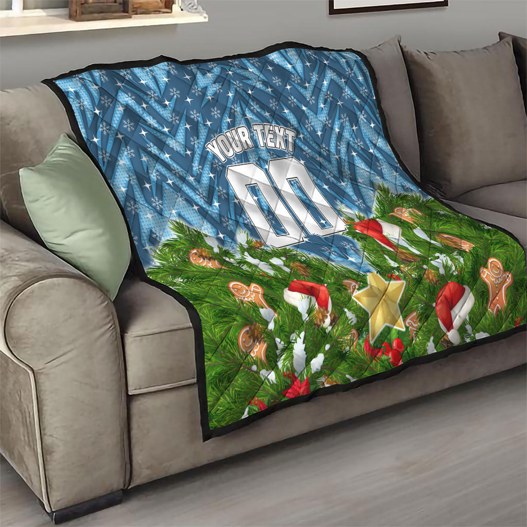 Personalised Sharks Rugby Christmas Quilt Santa Rugby Mascot - Pine Wreath Festive
