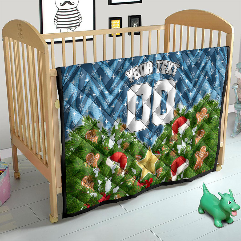 Personalised Sharks Rugby Christmas Quilt Santa Rugby Mascot - Pine Wreath Festive