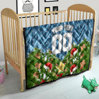 Personalised Sharks Rugby Christmas Quilt Santa Rugby Mascot - Pine Wreath Festive