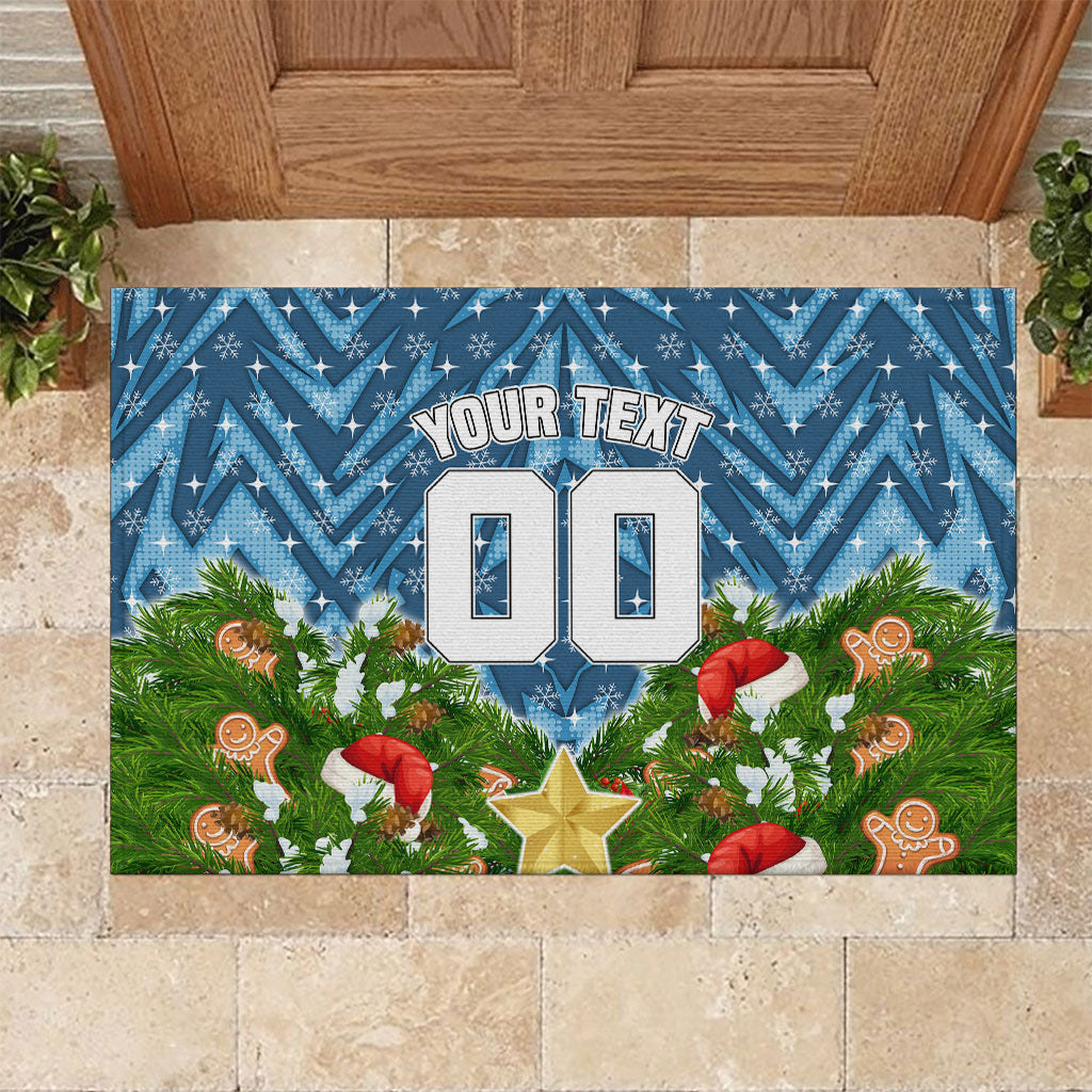 Personalised Sharks Rugby Christmas Rubber Doormat Santa Rugby Mascot - Pine Wreath Festive