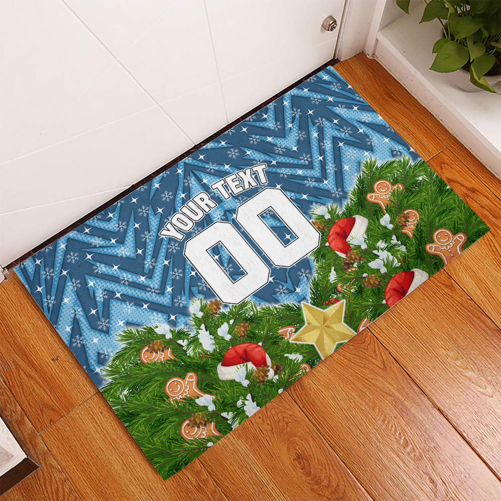 Personalised Sharks Rugby Christmas Rubber Doormat Santa Rugby Mascot - Pine Wreath Festive