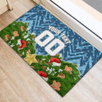 Personalised Sharks Rugby Christmas Rubber Doormat Santa Rugby Mascot - Pine Wreath Festive