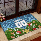 Personalised Sharks Rugby Christmas Rubber Doormat Santa Rugby Mascot - Pine Wreath Festive