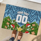 Personalised Sharks Rugby Christmas Rubber Doormat Santa Rugby Mascot - Pine Wreath Festive