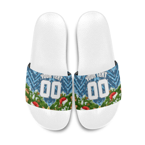 Personalised Sharks Rugby Christmas Slide Sandals Santa Rugby Mascot - Pine Wreath Festive