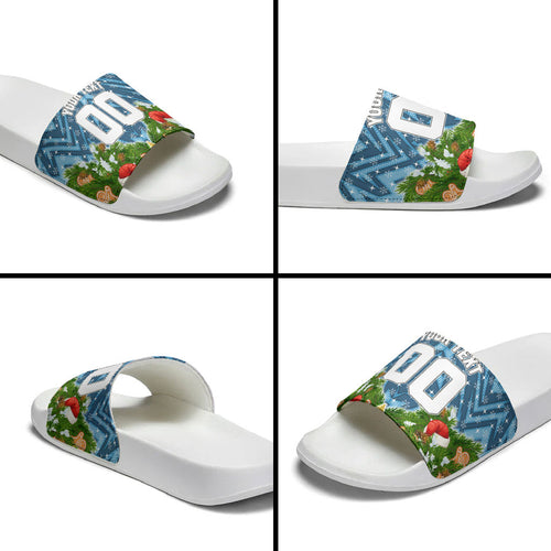 Personalised Sharks Rugby Christmas Slide Sandals Santa Rugby Mascot - Pine Wreath Festive