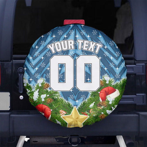 Personalised Sharks Rugby Christmas Spare Tire Cover Santa Rugby Mascot - Pine Wreath Festive