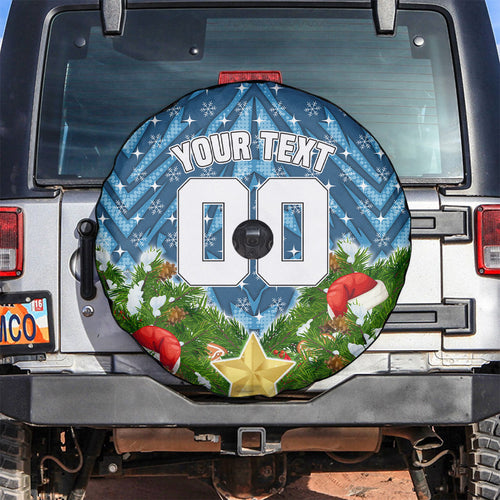 Personalised Sharks Rugby Christmas Spare Tire Cover Santa Rugby Mascot - Pine Wreath Festive