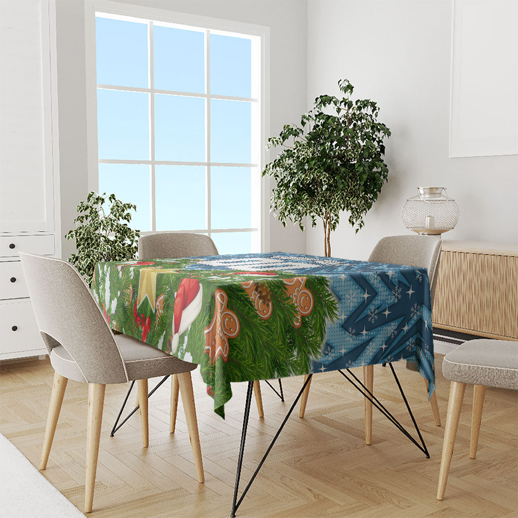 Personalised Sharks Rugby Christmas Tablecloth Santa Rugby Mascot - Pine Wreath Festive