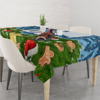 Personalised Sharks Rugby Christmas Tablecloth Santa Rugby Mascot - Pine Wreath Festive