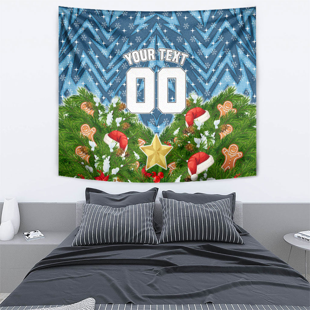 Personalised Sharks Rugby Christmas Tapestry Santa Rugby Mascot - Pine Wreath Festive