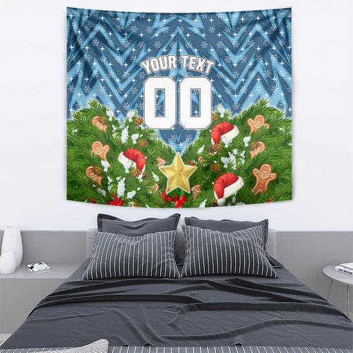 Personalised Sharks Rugby Christmas Tapestry Santa Rugby Mascot - Pine Wreath Festive