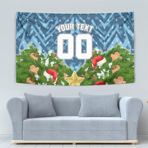 Personalised Sharks Rugby Christmas Tapestry Santa Rugby Mascot - Pine Wreath Festive