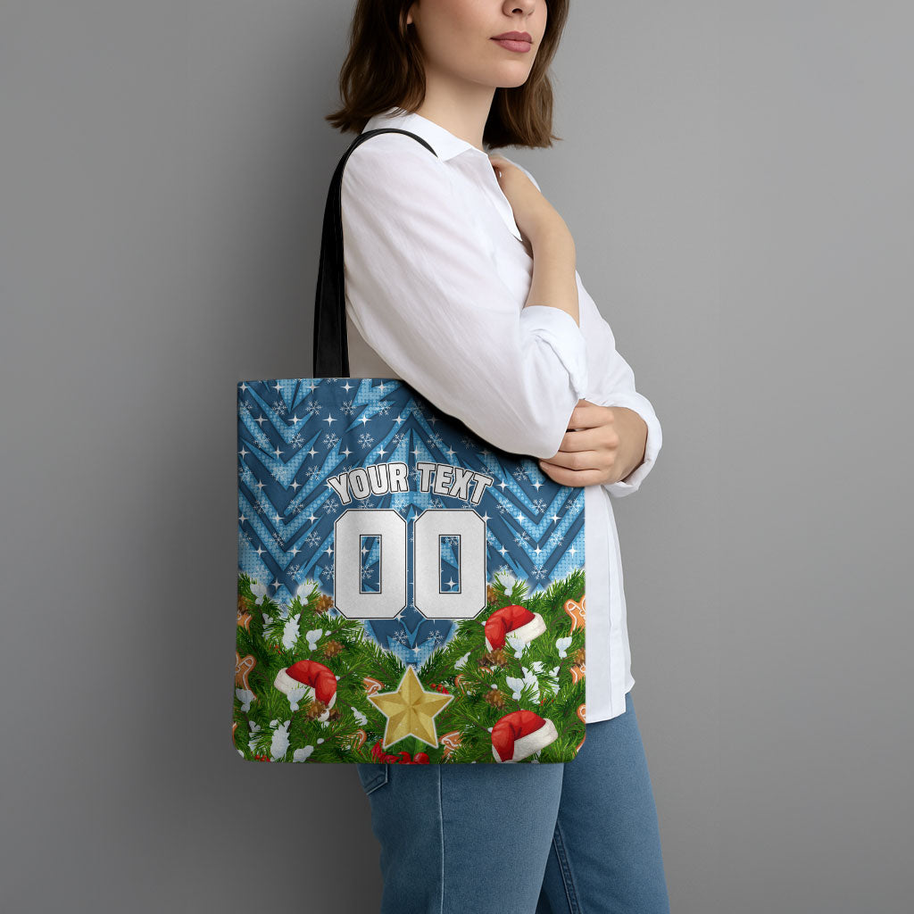 Personalised Sharks Rugby Christmas Tote Bag Santa Rugby Mascot - Pine Wreath Festive