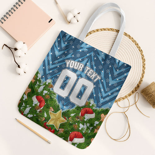 Personalised Sharks Rugby Christmas Tote Bag Santa Rugby Mascot - Pine Wreath Festive