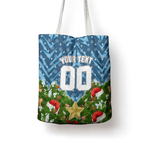 Personalised Sharks Rugby Christmas Tote Bag Santa Rugby Mascot - Pine Wreath Festive