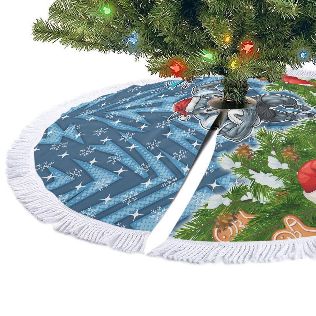 Sharks Rugby Christmas Tree Skirt Santa Rugby Mascot - Pine Wreath Festive