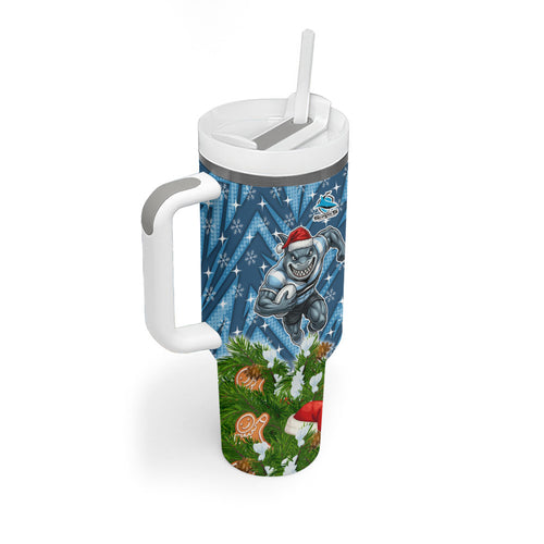 Personalised Sharks Rugby Christmas Tumbler With Handle Santa Rugby Mascot - Pine Wreath Festive