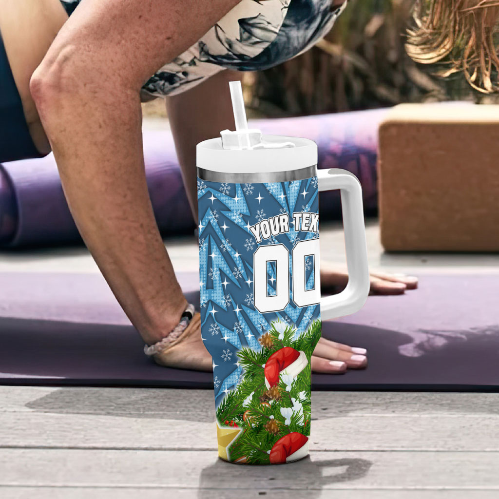 Personalised Sharks Rugby Christmas Tumbler With Handle Santa Rugby Mascot - Pine Wreath Festive