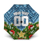 Personalised Sharks Rugby Christmas Umbrella Santa Rugby Mascot - Pine Wreath Festive