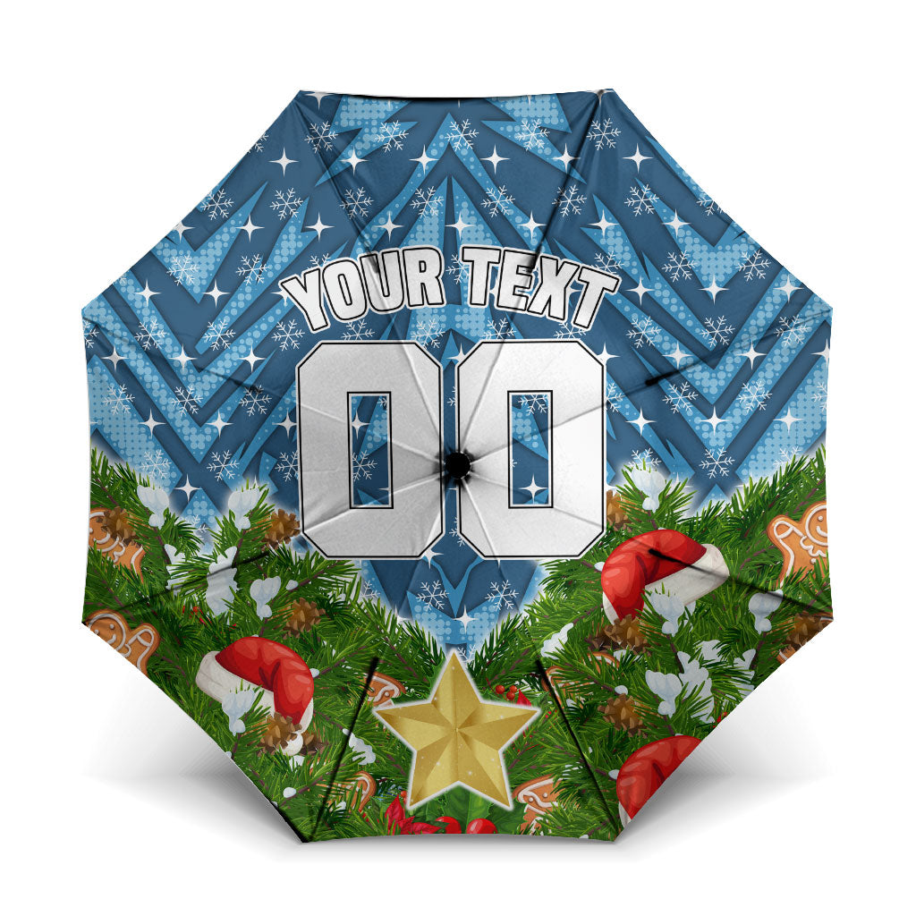 Personalised Sharks Rugby Christmas Umbrella Santa Rugby Mascot - Pine Wreath Festive