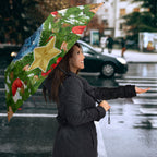 Personalised Sharks Rugby Christmas Umbrella Santa Rugby Mascot - Pine Wreath Festive