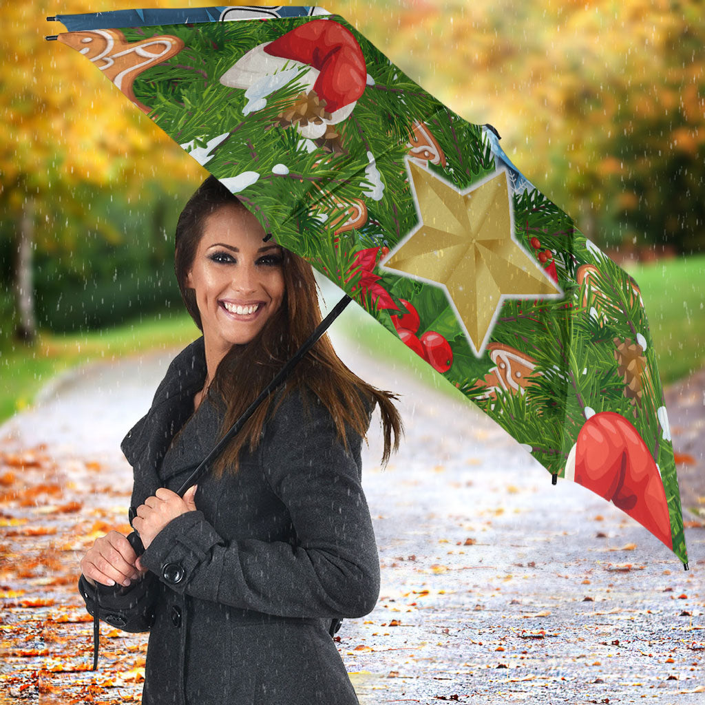 Personalised Sharks Rugby Christmas Umbrella Santa Rugby Mascot - Pine Wreath Festive