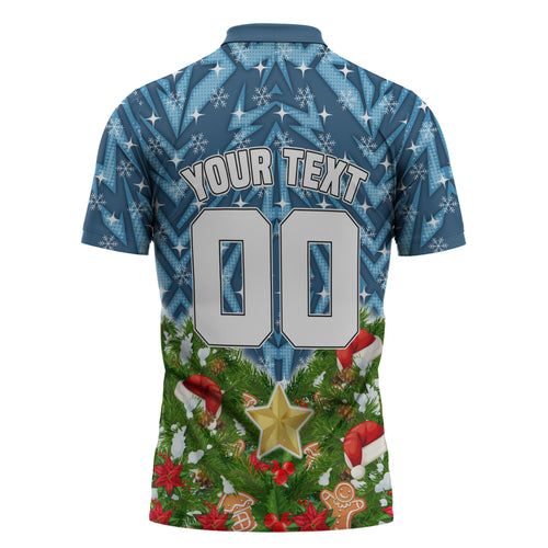 Personalised Sharks Rugby Christmas Zipper Polo Shirt Santa Rugby Mascot - Pine Wreath Festive