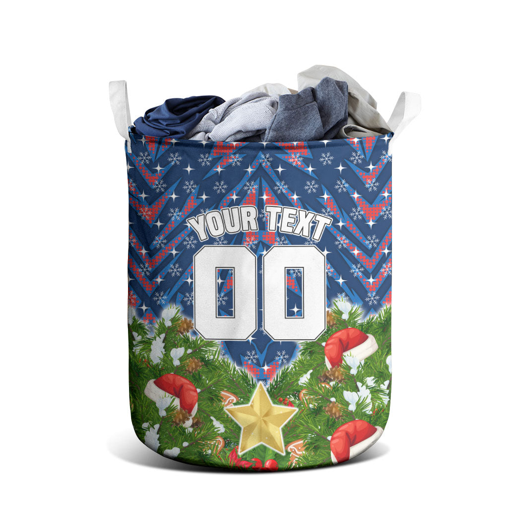 Personalised Newcastle Knights Rugby Christmas Laundry Basket Santa Rugby Mascot - Pine Wreath Festive