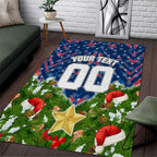 Personalised Newcastle Knights Rugby Christmas Area Rug Santa Rugby Mascot - Pine Wreath Festive