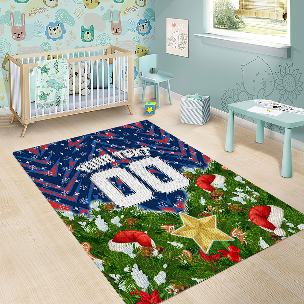 Personalised Newcastle Knights Rugby Christmas Area Rug Santa Rugby Mascot - Pine Wreath Festive