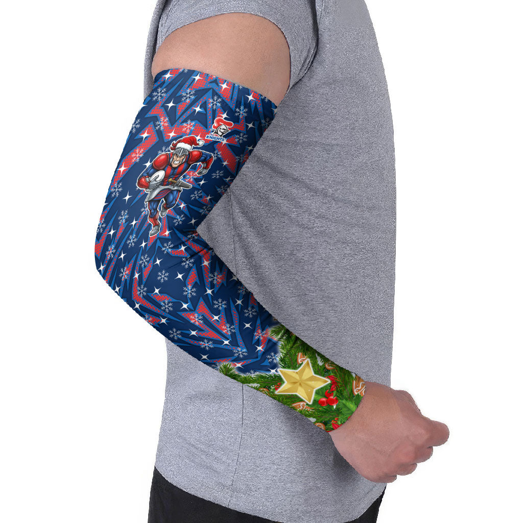 Personalised Newcastle Knights Rugby Christmas Arm Sleeves Santa Rugby Mascot - Pine Wreath Festive