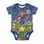 Personalised Newcastle Knights Rugby Christmas Baby Onesie Santa Rugby Mascot - Pine Wreath Festive